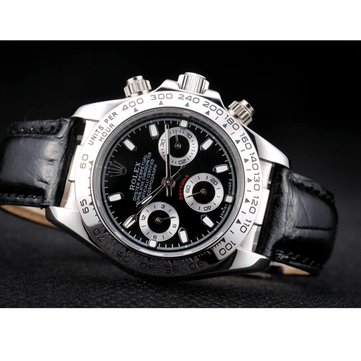 Best AAA Replica Sites Steel Case Black Rolex Lady Stainless Tachymeter Leather Black Dial Daytona Strap 1015